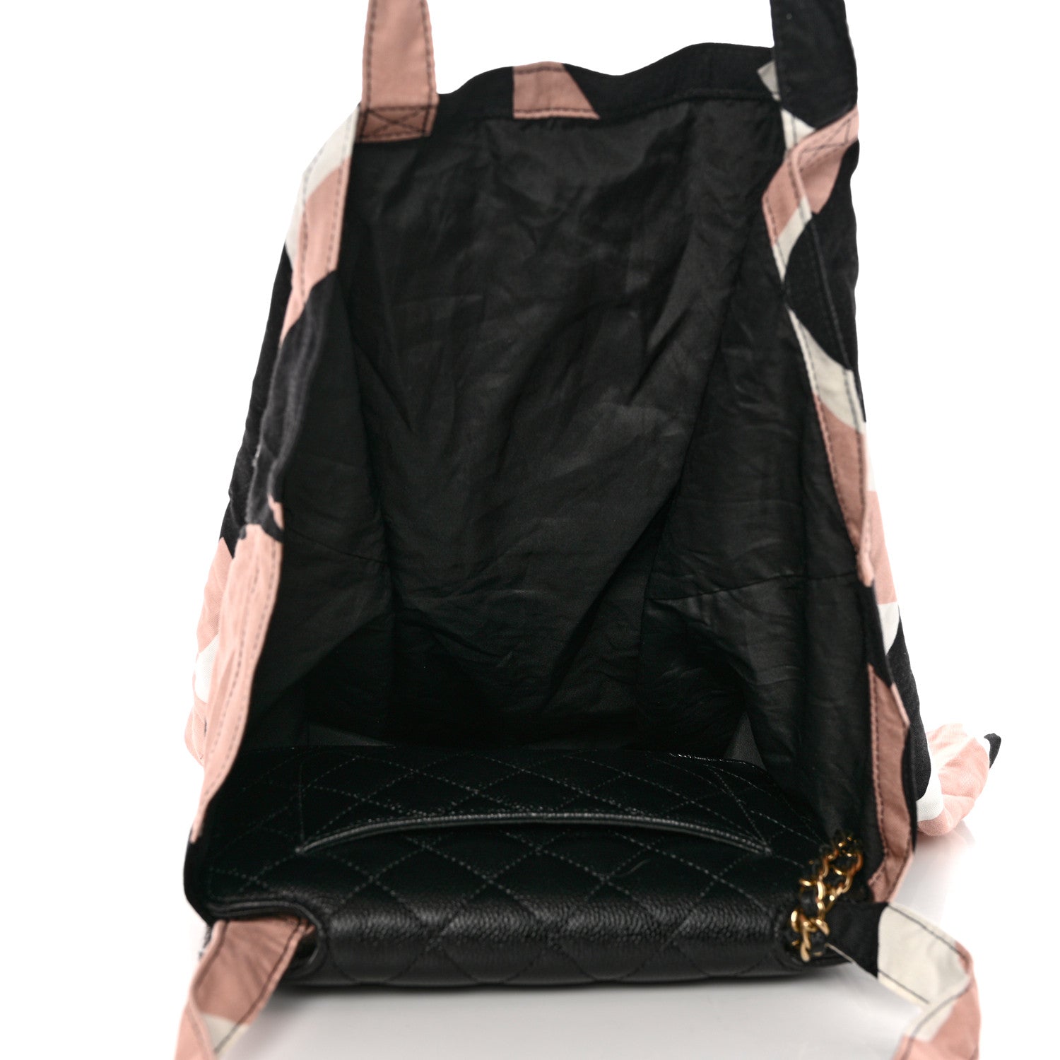 Chanel Jersey Fabric Quilted Foldable Tote With Chain Black Multicolor 8 of 17