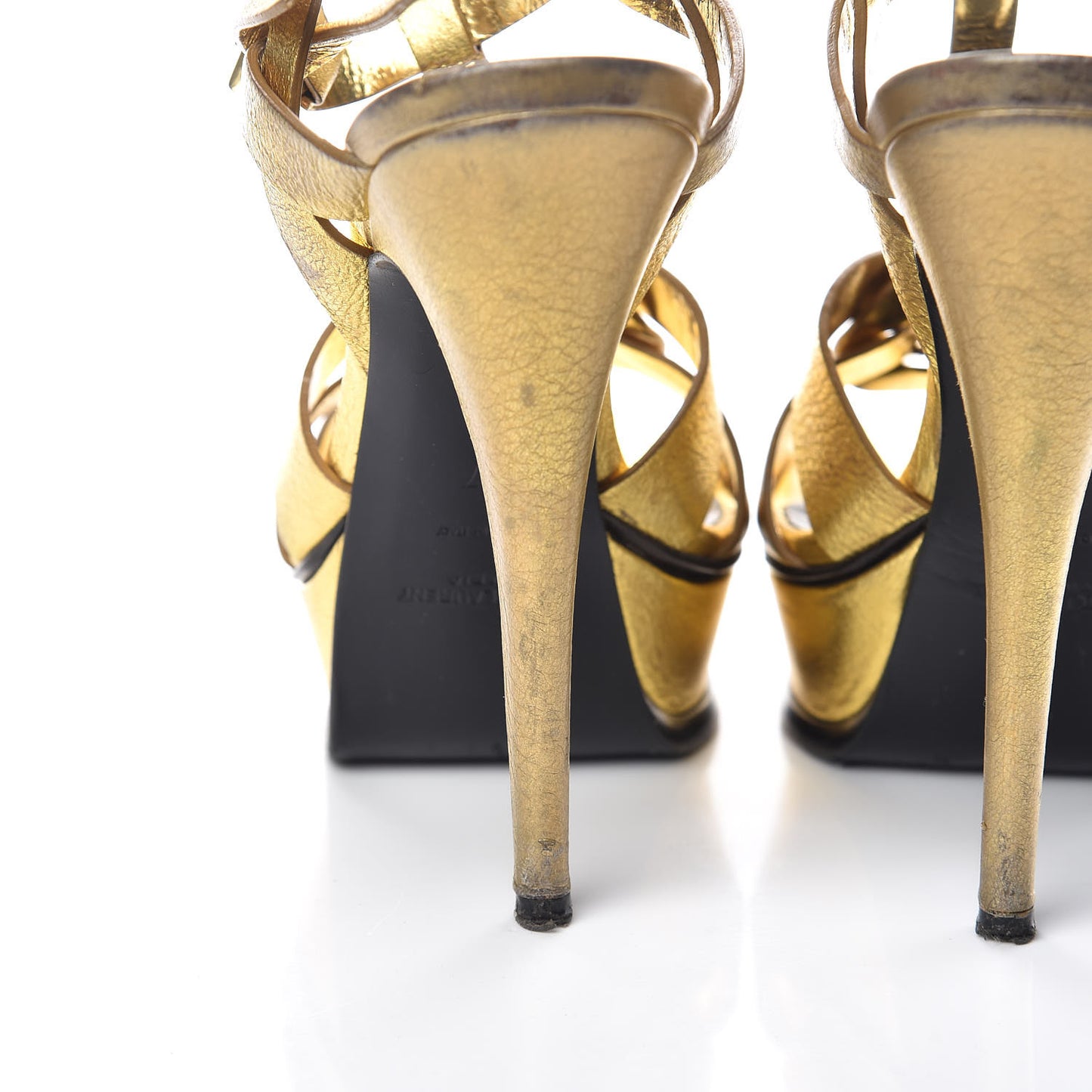 Metallic Crackled Calfskin Tribute 105 Platform Sandals 37 Black Gold