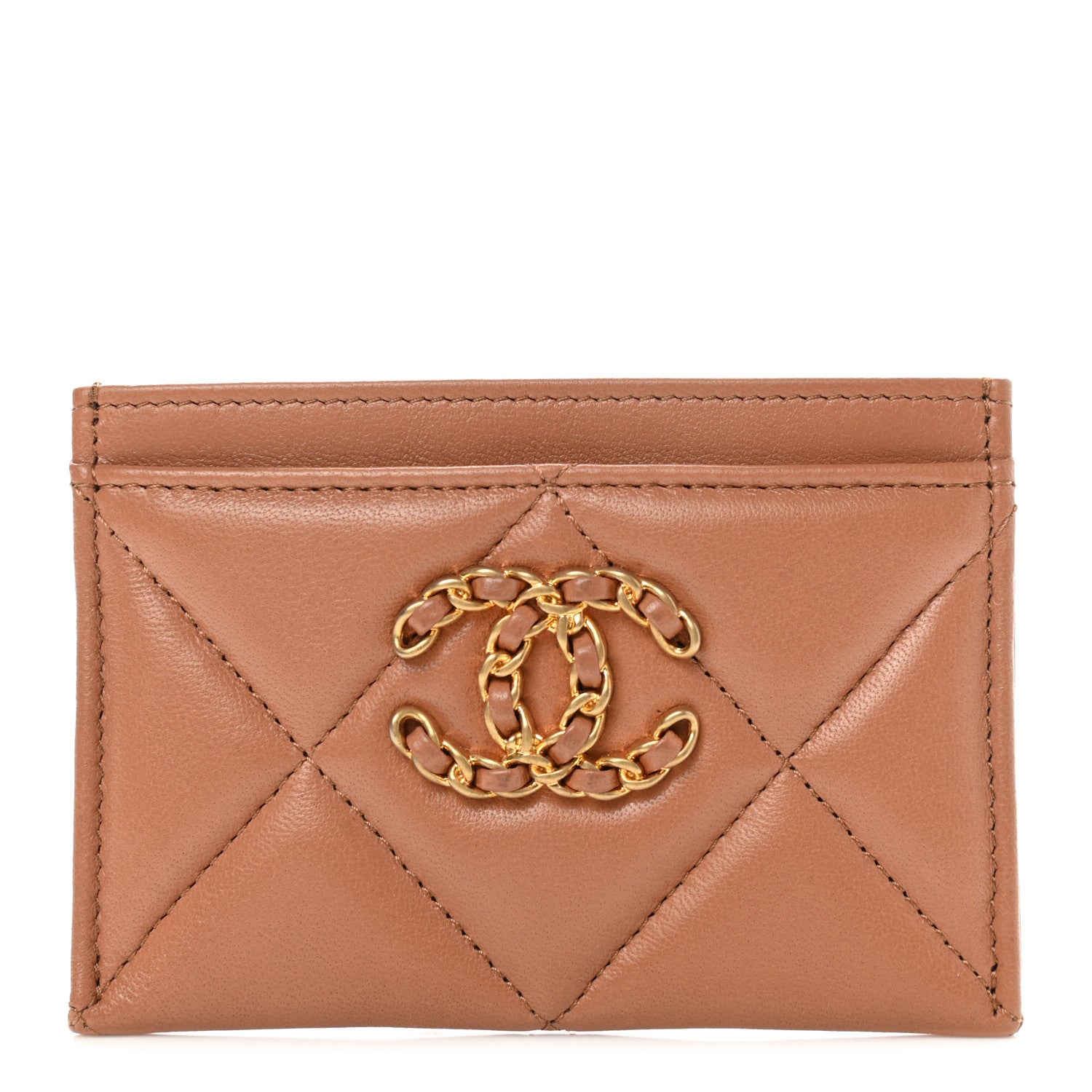 Chanel Lambskin Quilted Chanel 19 Card Holder Brown 1 of 10