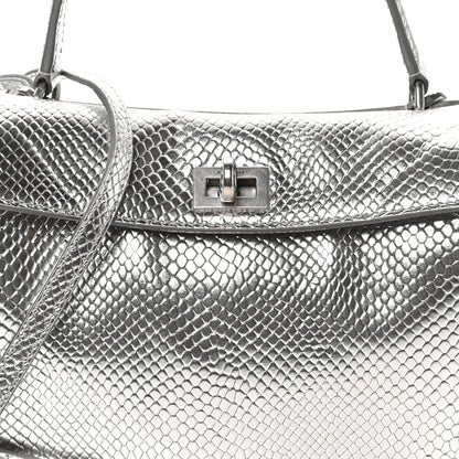 Balenciaga Metallic Calfskin Snakeskin Embossed Mini Rodeo Top Handle Handbag Silver 6 of 8