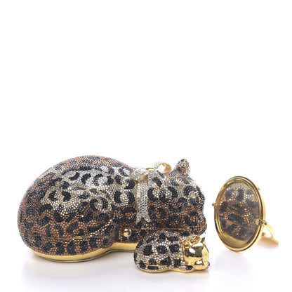Judith Leiber Swarovski Crystal Leopard Sleeping Cat Minaudiere Clutch Gold Multicolor 3 of 15