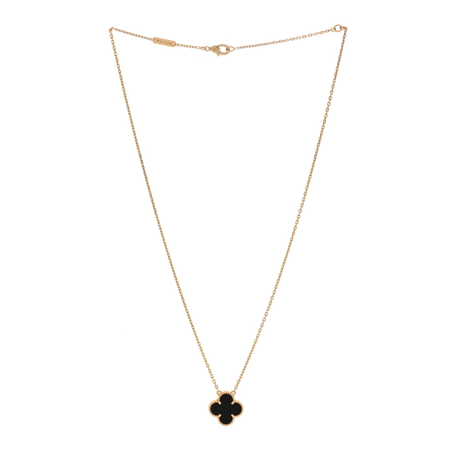18K Yellow Gold Black Onyx Vintage Alhambra Pendant Necklace