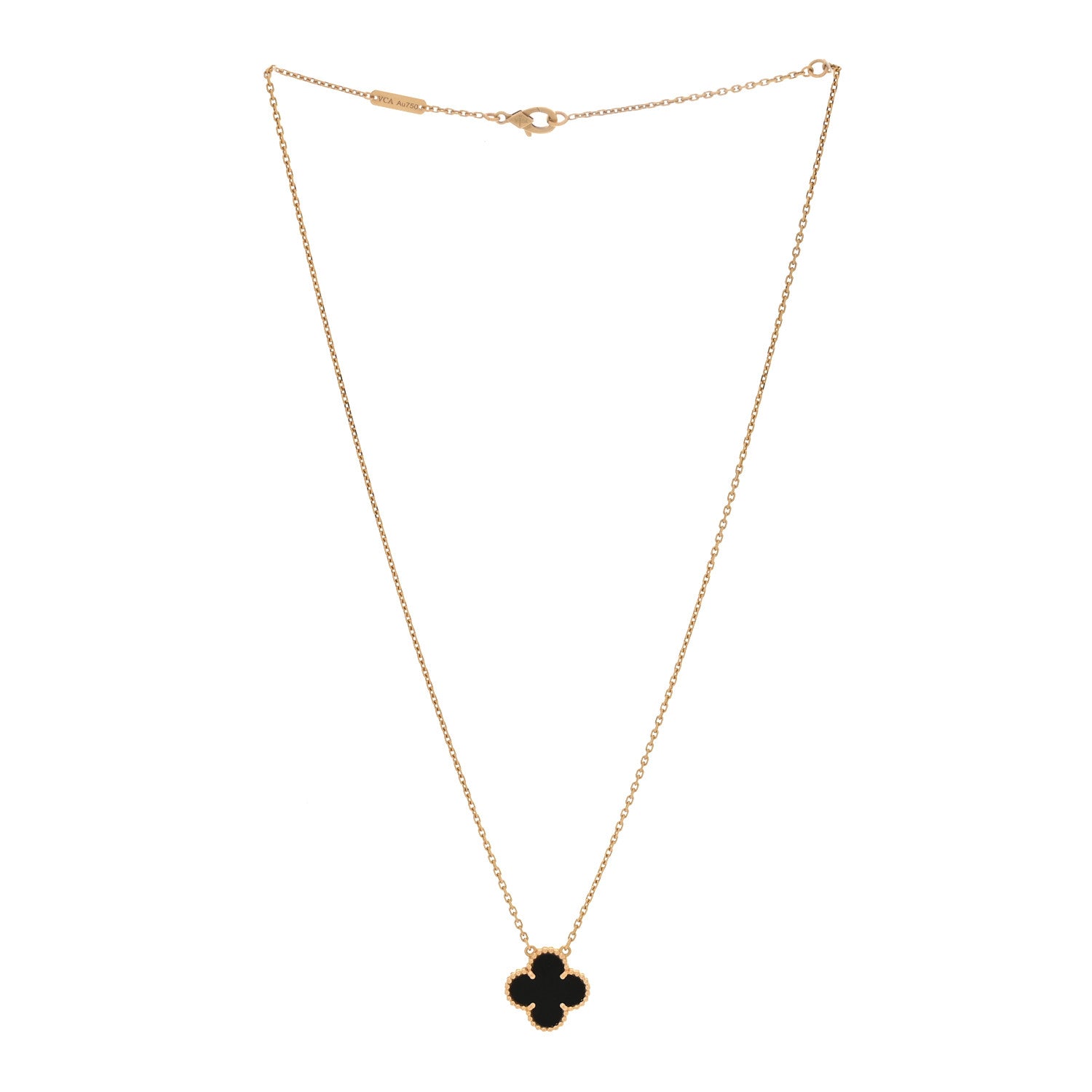 Van Cleef & Arpels 18K Yellow Gold Black Onyx Vintage Alhambra Pendant Necklace 3 of 6