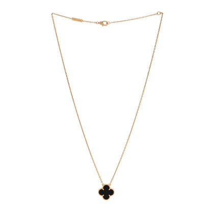 Van Cleef & Arpels 18K Yellow Gold Black Onyx Vintage Alhambra Pendant Necklace 3 of 6
