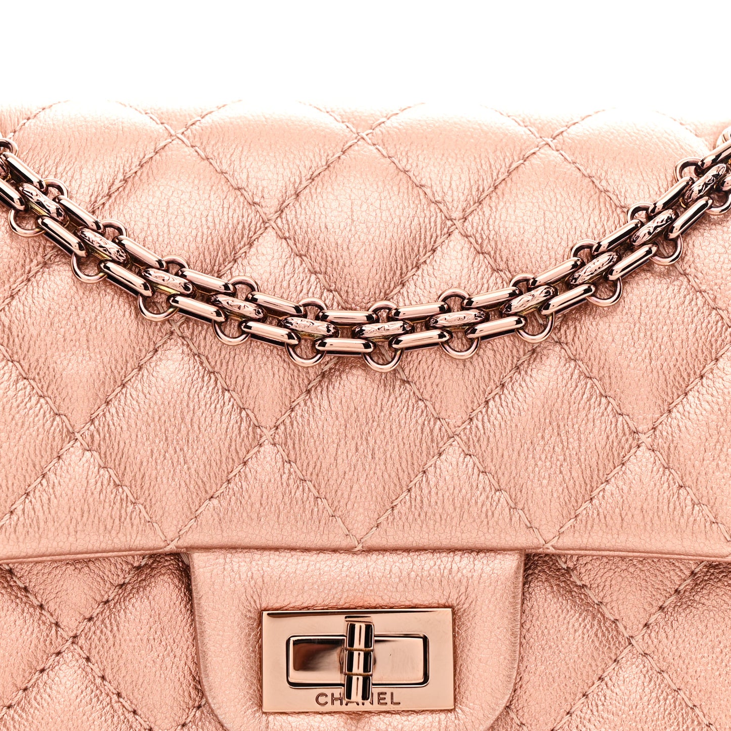 Metallic Grained Calfskin Quilted 2.55 Reissue Mini Flap Copper Pink