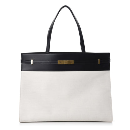 Saint Laurent Canvas Calfskin Medium Manhattan Shopper Tote Natural Black 1 of 9