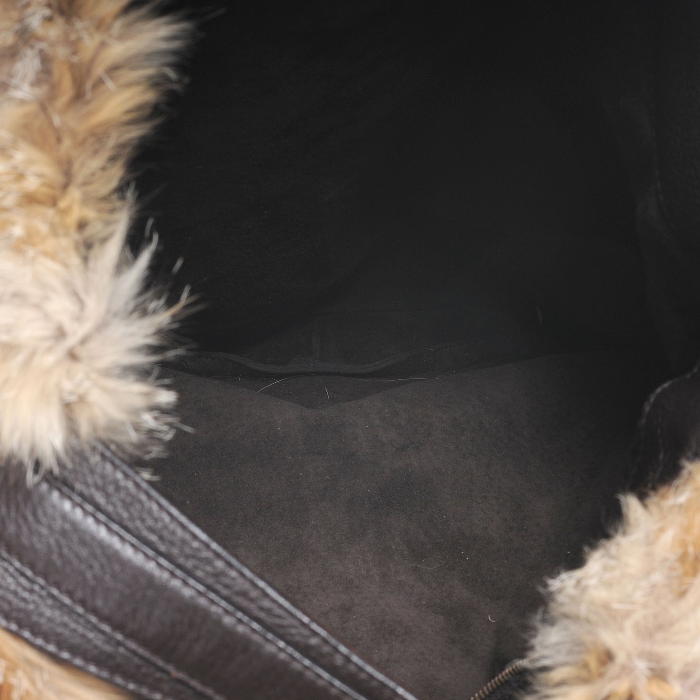 Racoon Fur Large Horsebit Chain Hobo Brown