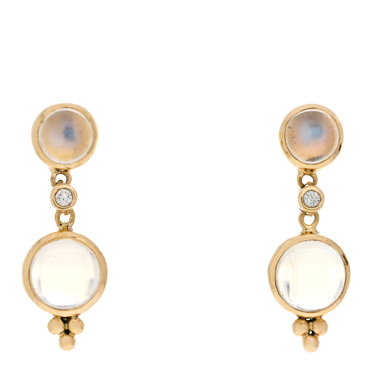 18K Yellow Gold Diamond Moonstone Double Drop Earrings