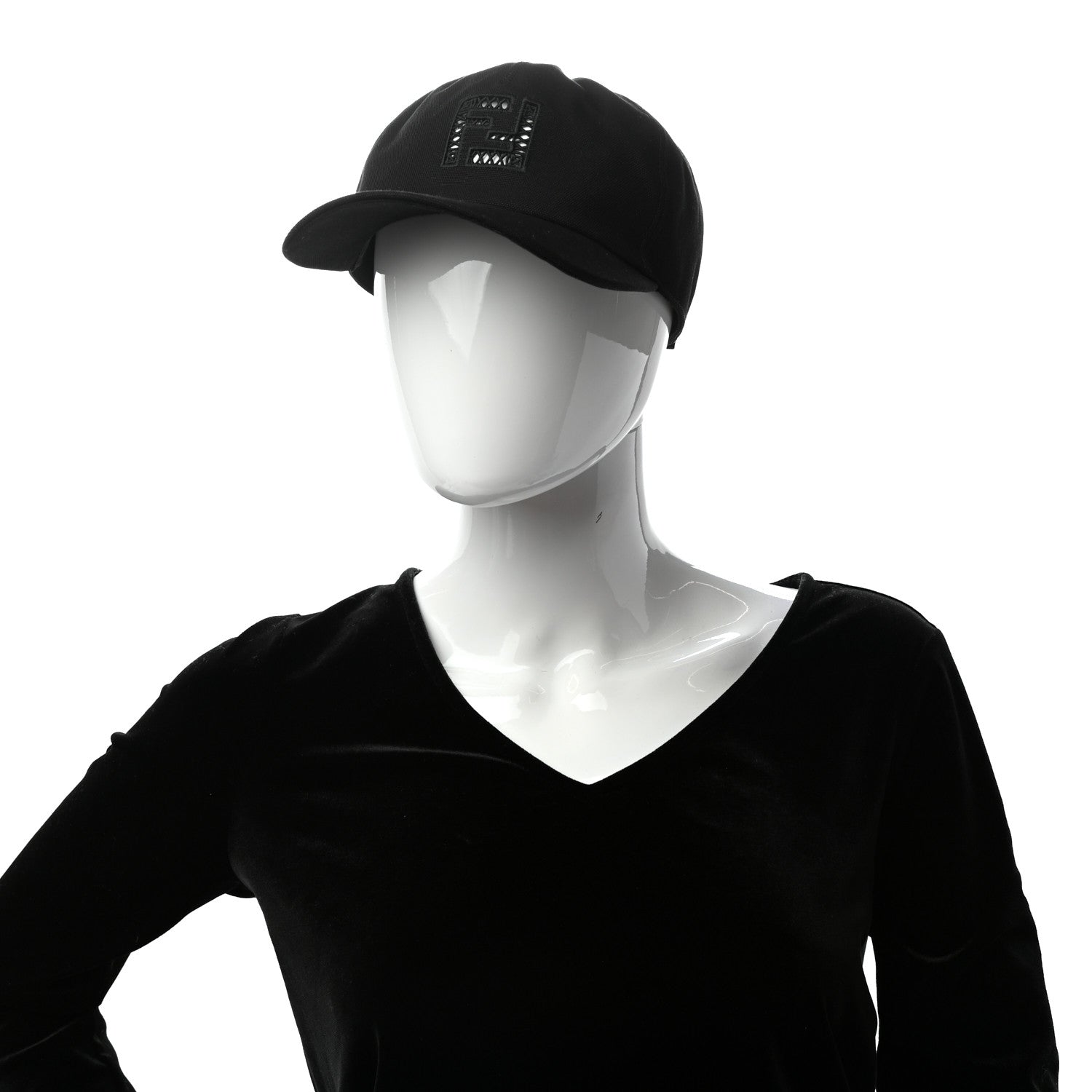Fendi Cotton FF Ajour Embroidered Baseball Hat 58 Black 2 of 8