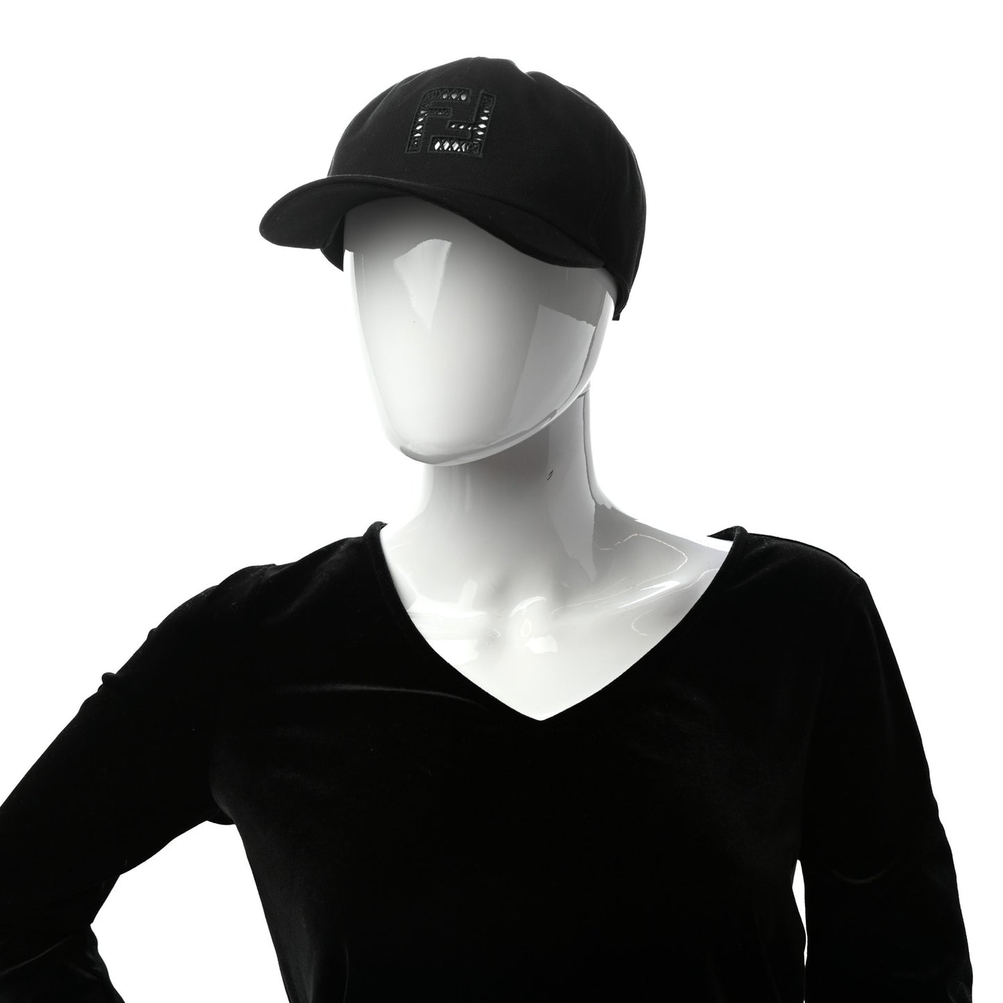 Cotton FF Ajour Embroidered Baseball Hat 58 Black