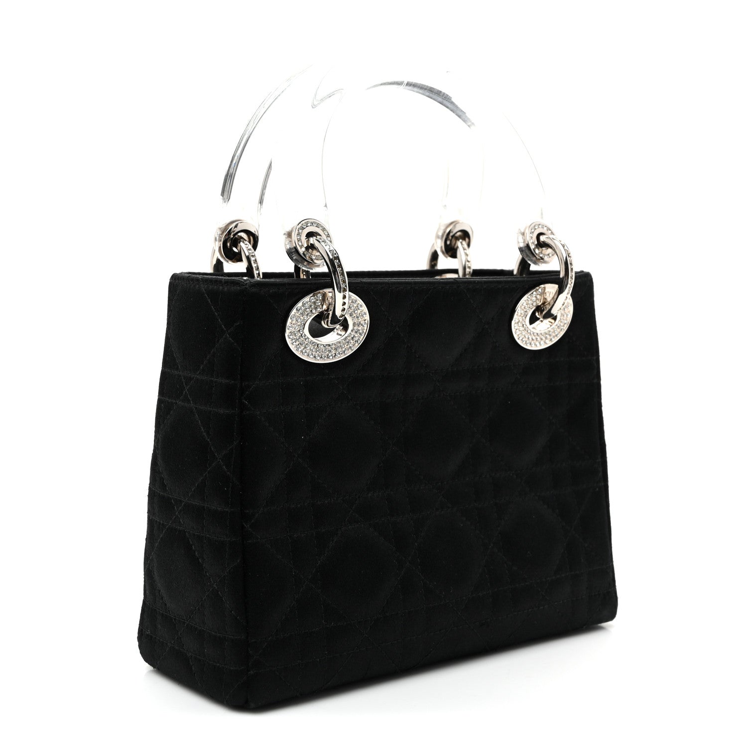 Christian Dior Satin Swarovski Crystal Acrylic PVC Cannage Mini Lady Dior Black 3 of 11