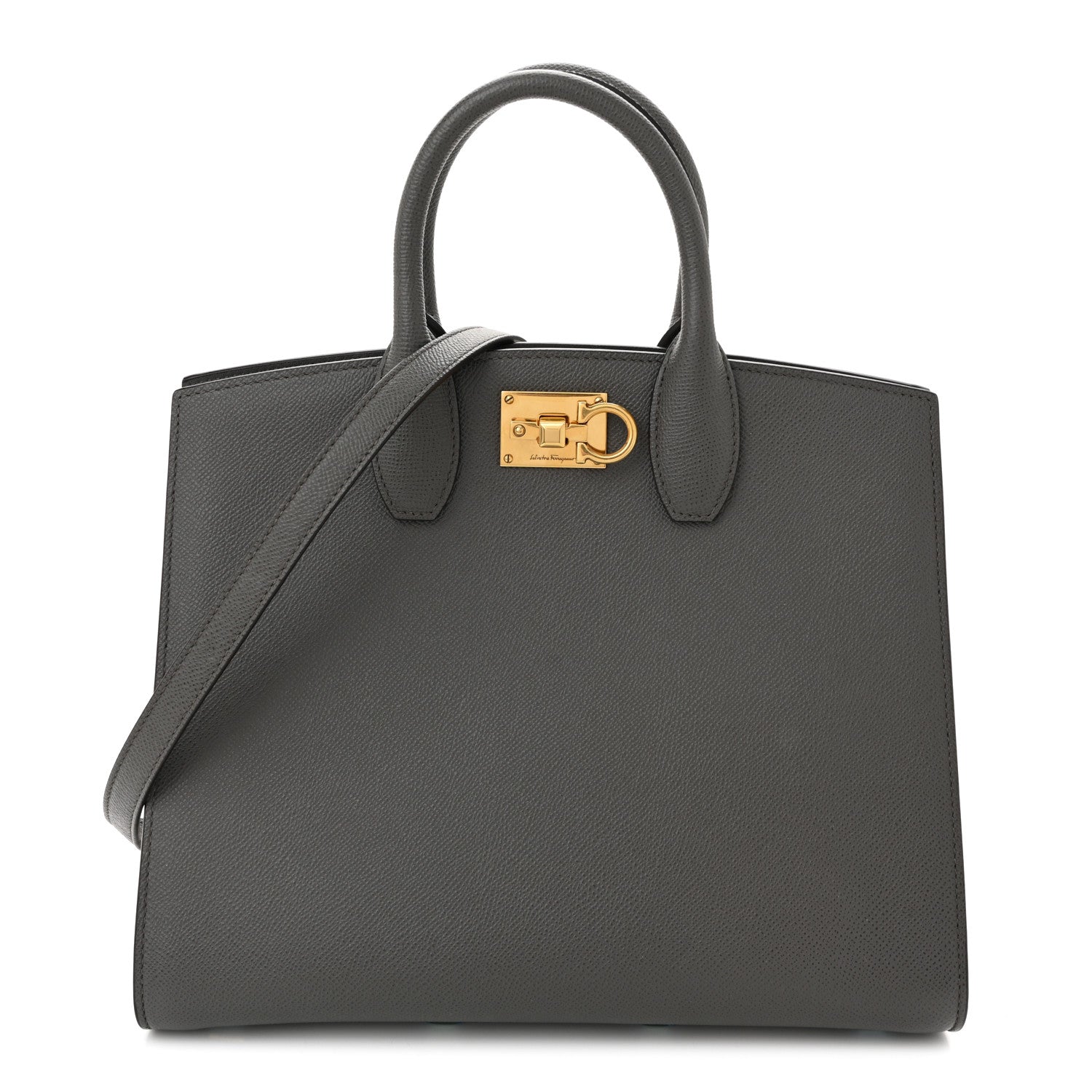 Salvatore Ferragamo Hammered Calfskin Medium The Studio Box Bag Sparrow 1 of 10