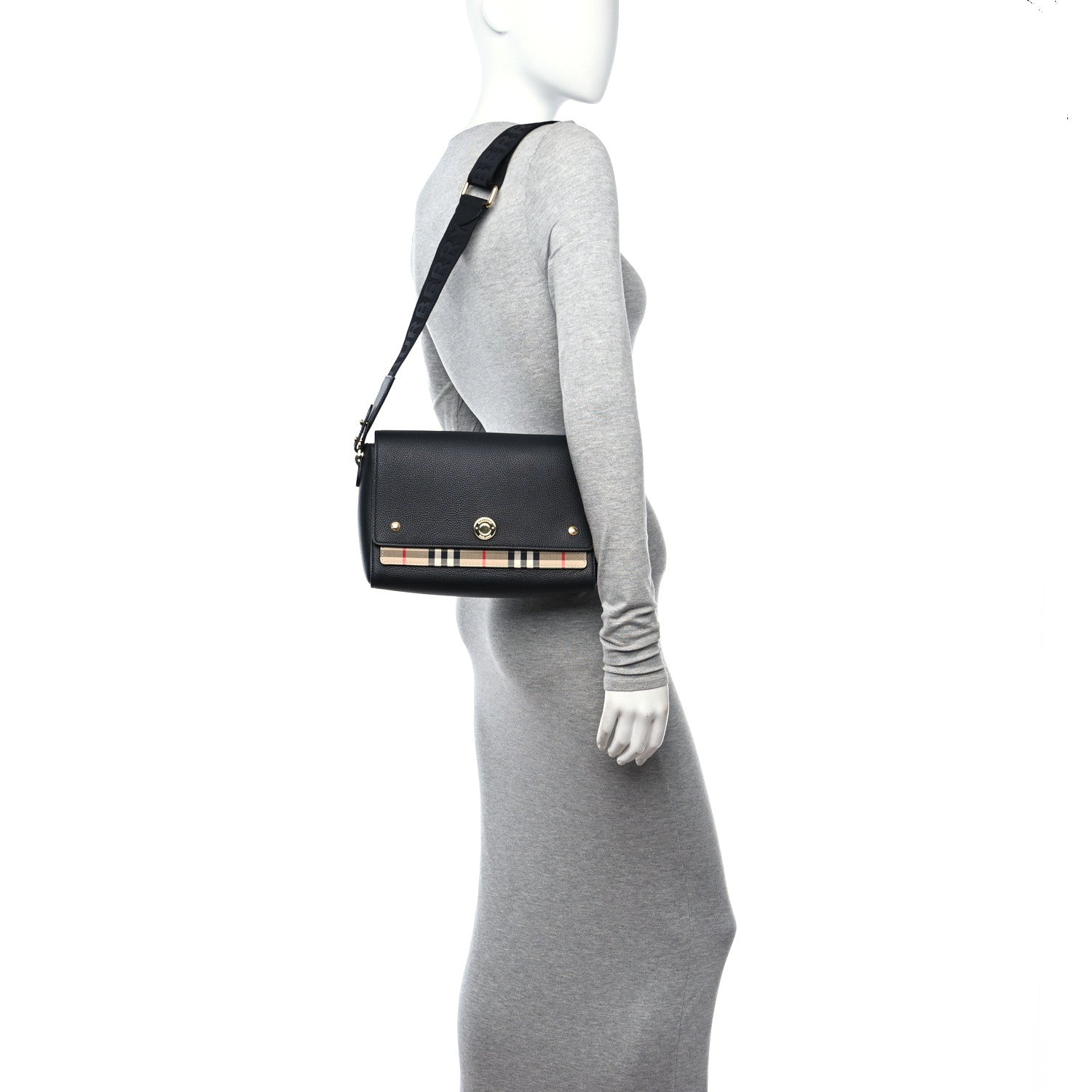 Burberry Grainy Calfskin Vintage Check Note Crossbody Bag Black 2 of 10