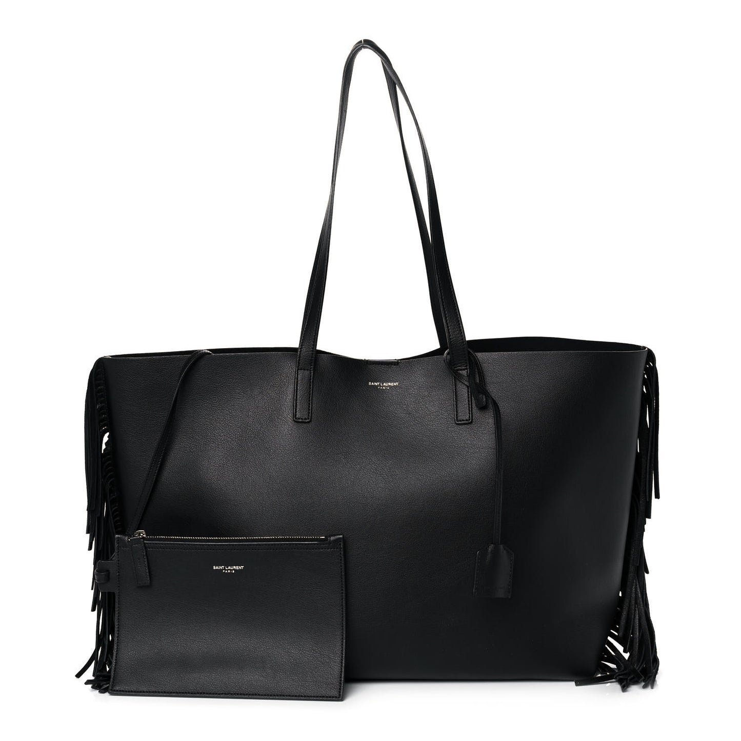 Calfskin Large Fringe Shopping Tote Black