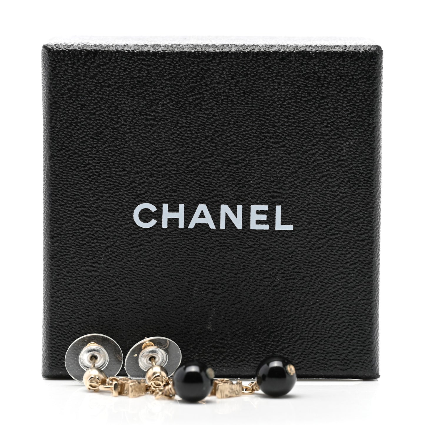 Resin CC Bead Drop Earrings Gold Black