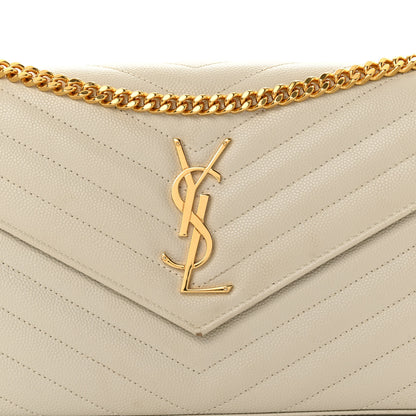 Saint Laurent Grain De Poudre Matelasse Chevron Monogram Chain Wallet Crema Soft 7 of 10