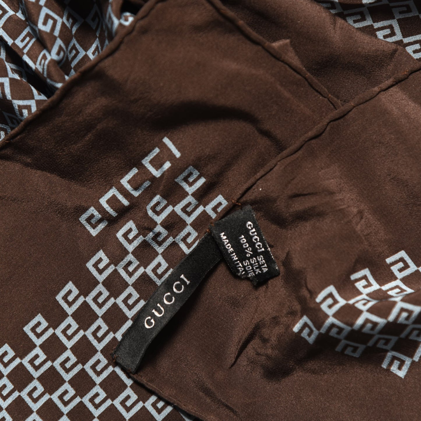 Silk Square G Monogram Scarf Brown