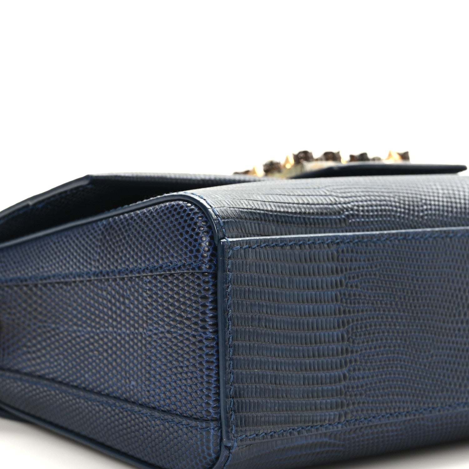 Dolce & Gabbana Stampa Iguana Calfskin Crystal Millennials Chain Shoulder Bag Blue 7 of 8