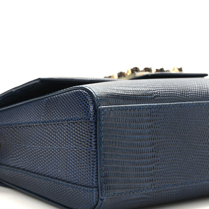 Dolce & Gabbana Stampa Iguana Calfskin Crystal Millennials Chain Shoulder Bag Blue 7 of 8