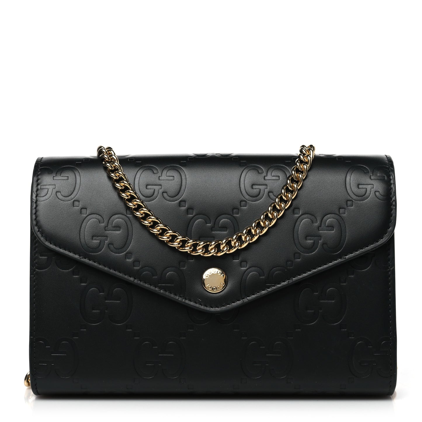 Calfskin GG Debossed Chain Wallet Black