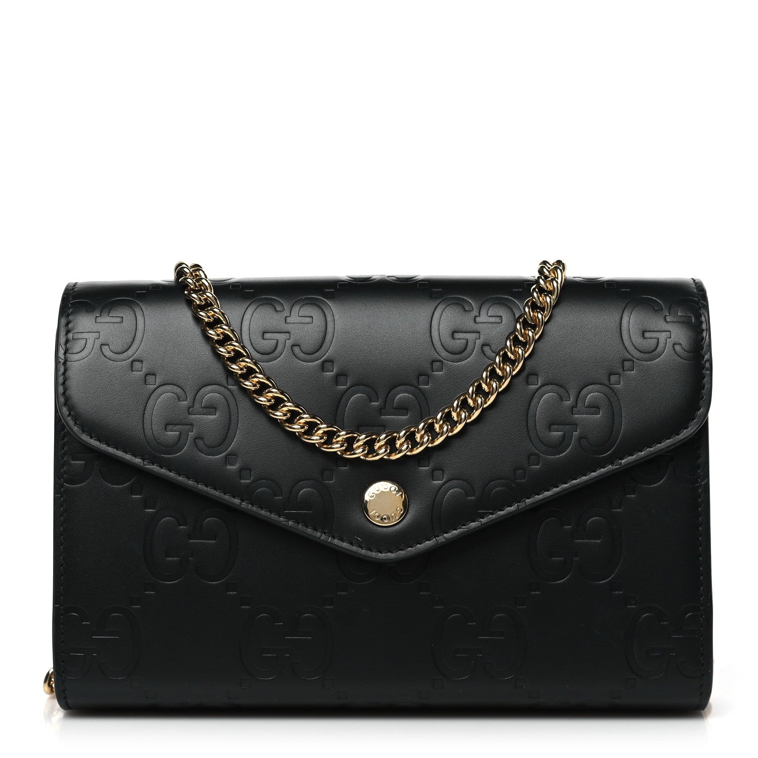 Gucci Calfskin GG Debossed Chain Wallet Black 1 of 8