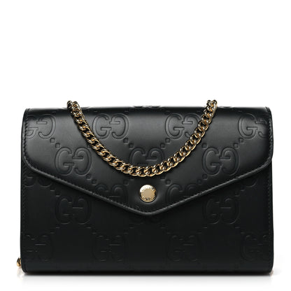 Gucci Calfskin GG Debossed Chain Wallet Black 1 of 8
