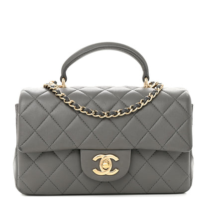 Chanel Lambskin Quilted Mini Top Handle Rectangular Flap Dark Grey 1 of 15