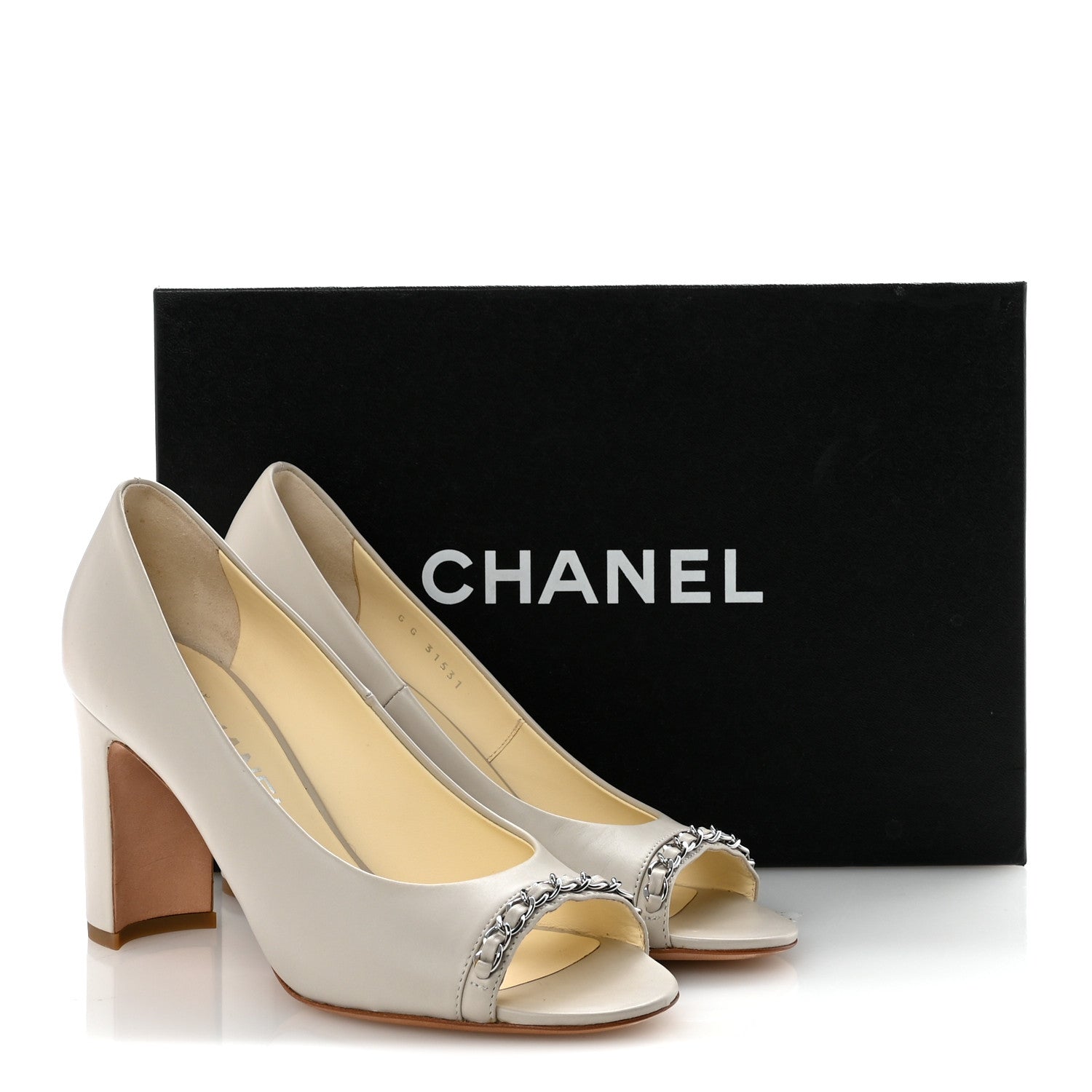 Chanel Lambskin Peep Toe CC Pumps 38 Grey 10 of 10