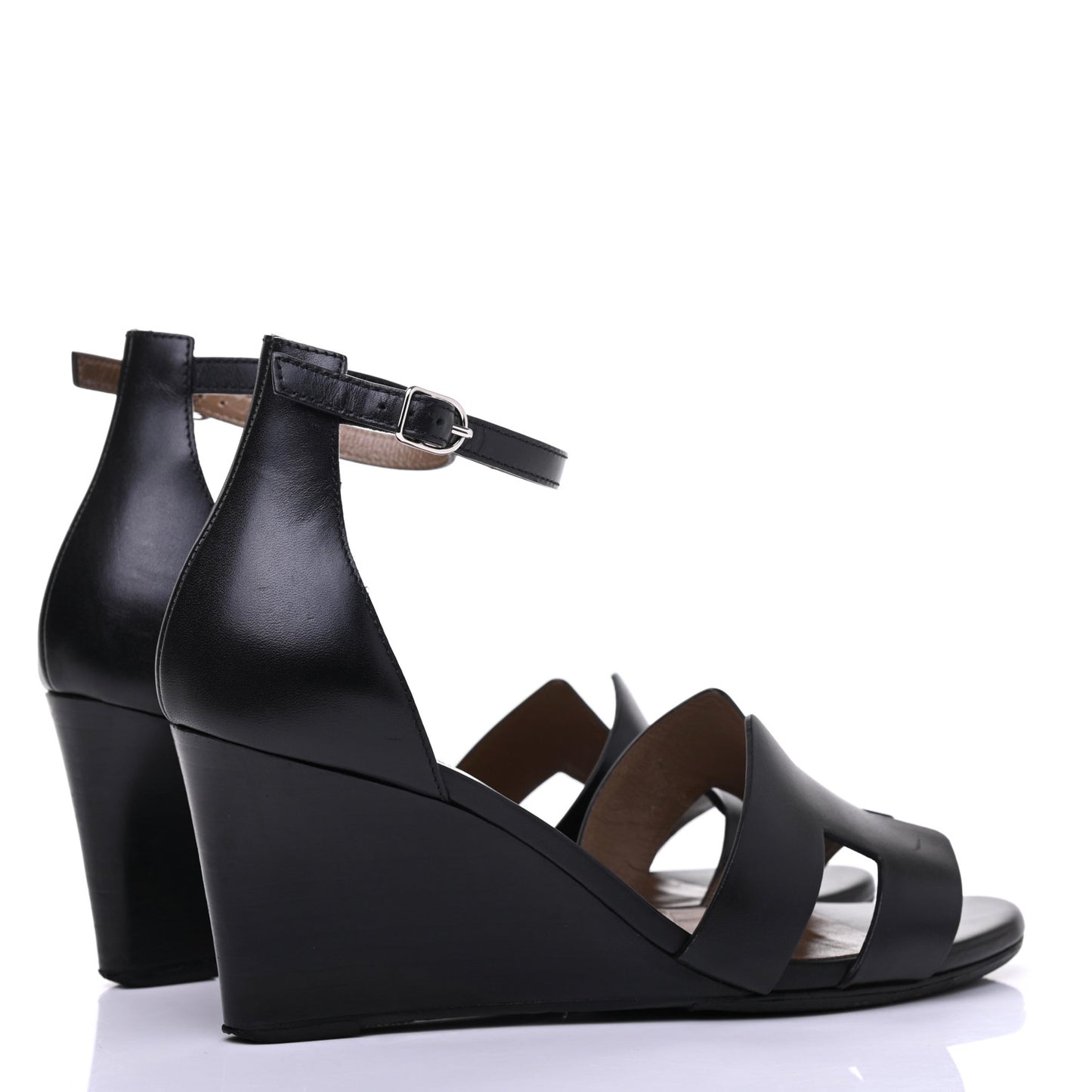 Calfskin Legend Wedge Sandals 38 Black