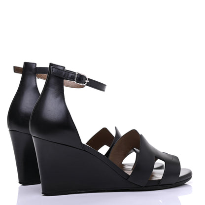Hermes Calfskin Legend Wedge Sandals 38 Black 4 of 16
