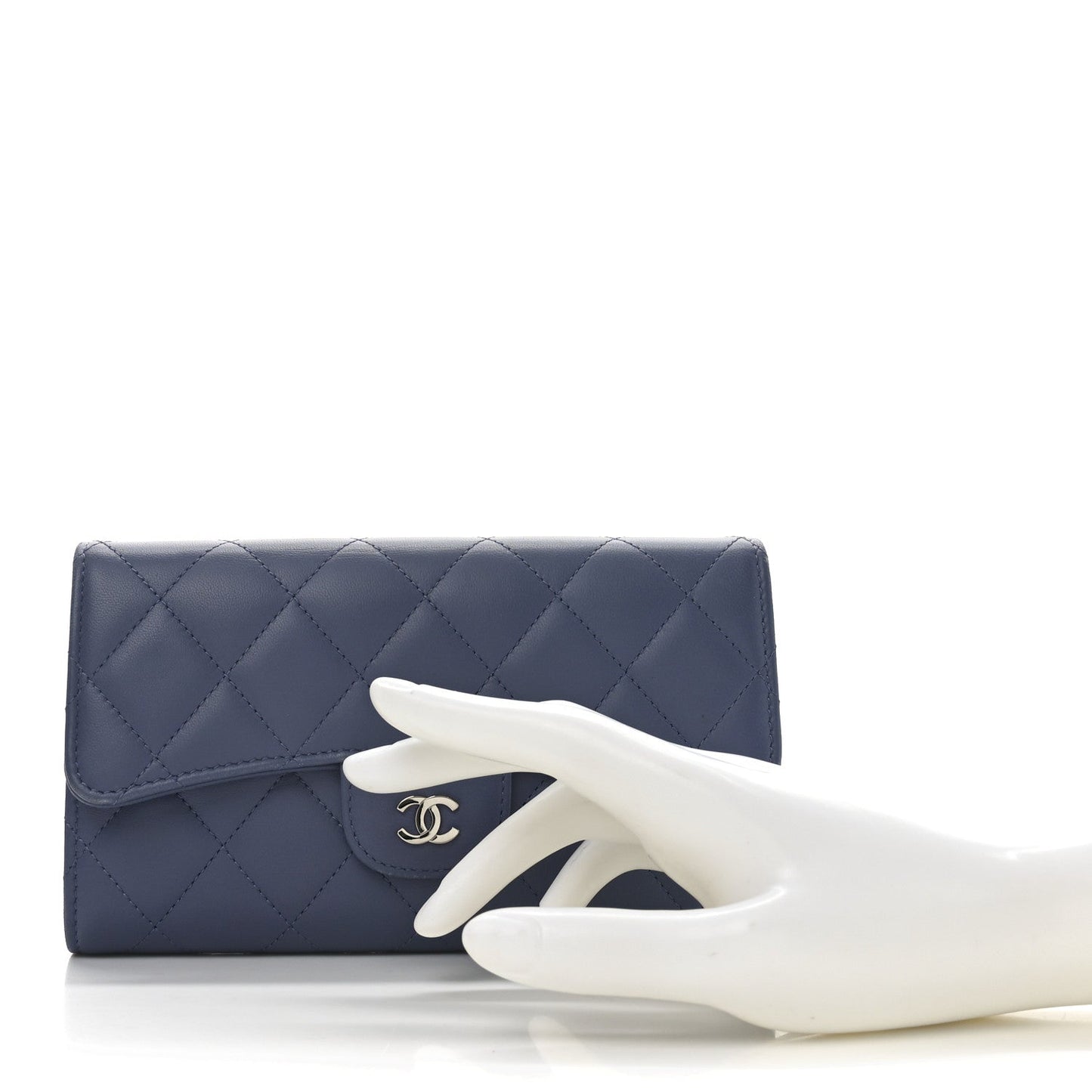 Lambskin Quilted Large Flap Wallet Blue
