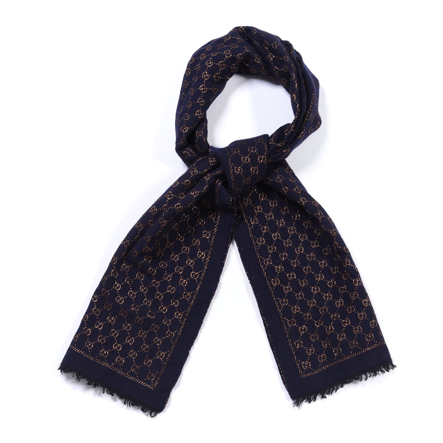 Wool Silk Jacquard GG Monogram Stenix Scarf Navy Yellow