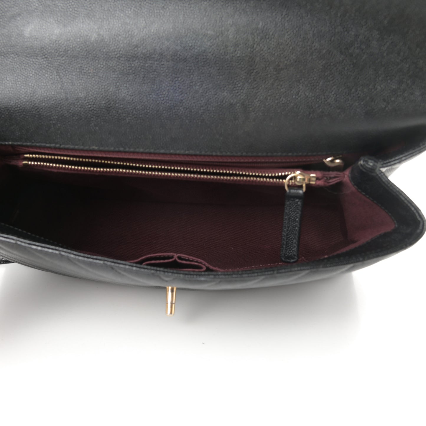 Caviar Chevron Quilted Medium Coco Handle Flap Black
