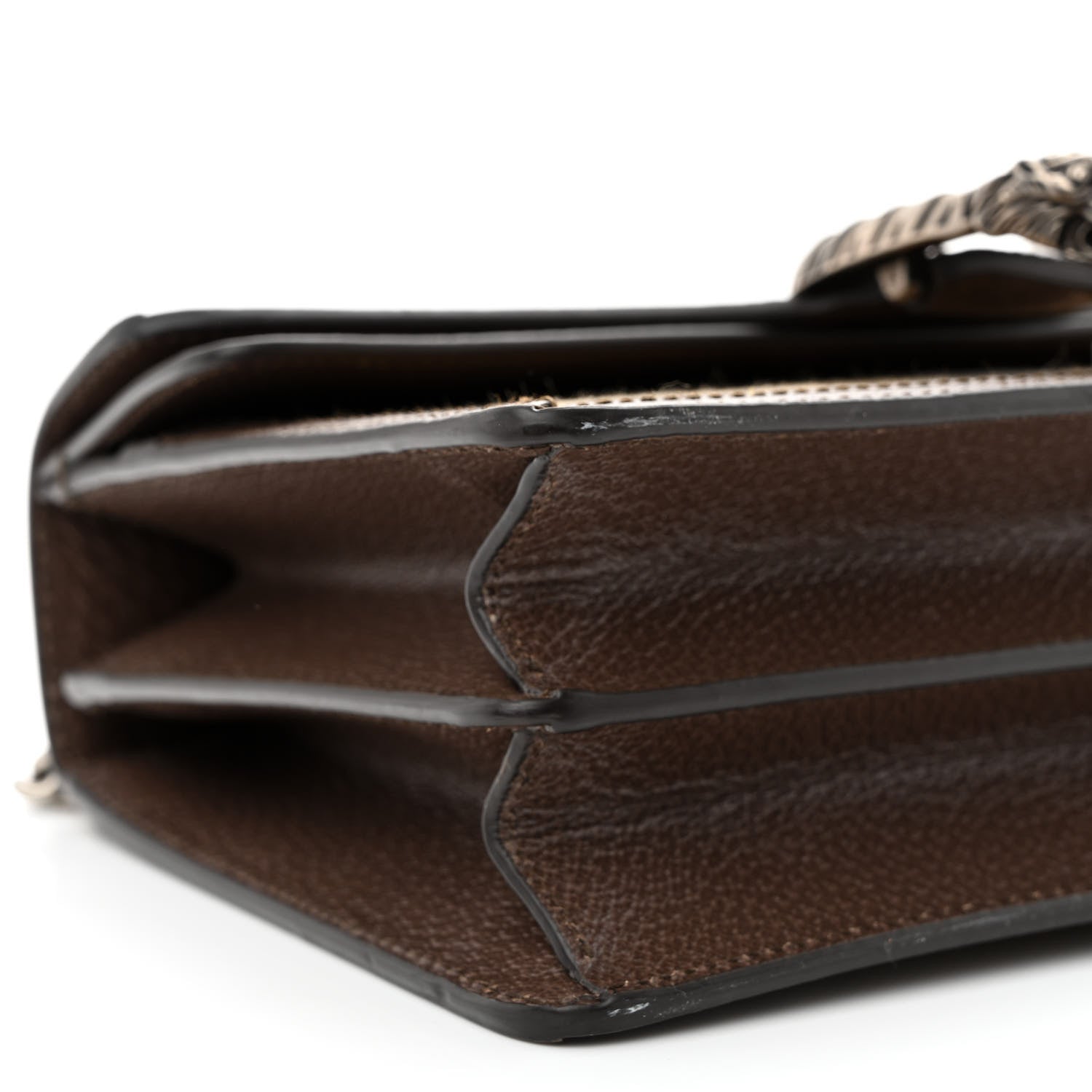 Gucci Monogram Jumbo GG Textured Dollar Calfskin Small Dionysus Shoulder Bag Camel Ebony New Acero 9 of 10
