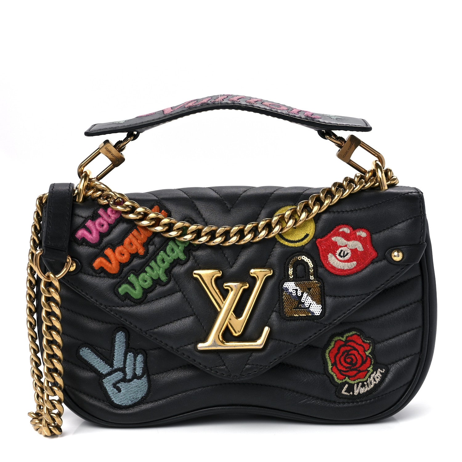 Louis Vuitton Calfskin Embroidered New Wave Chain MM Black 1 of 13