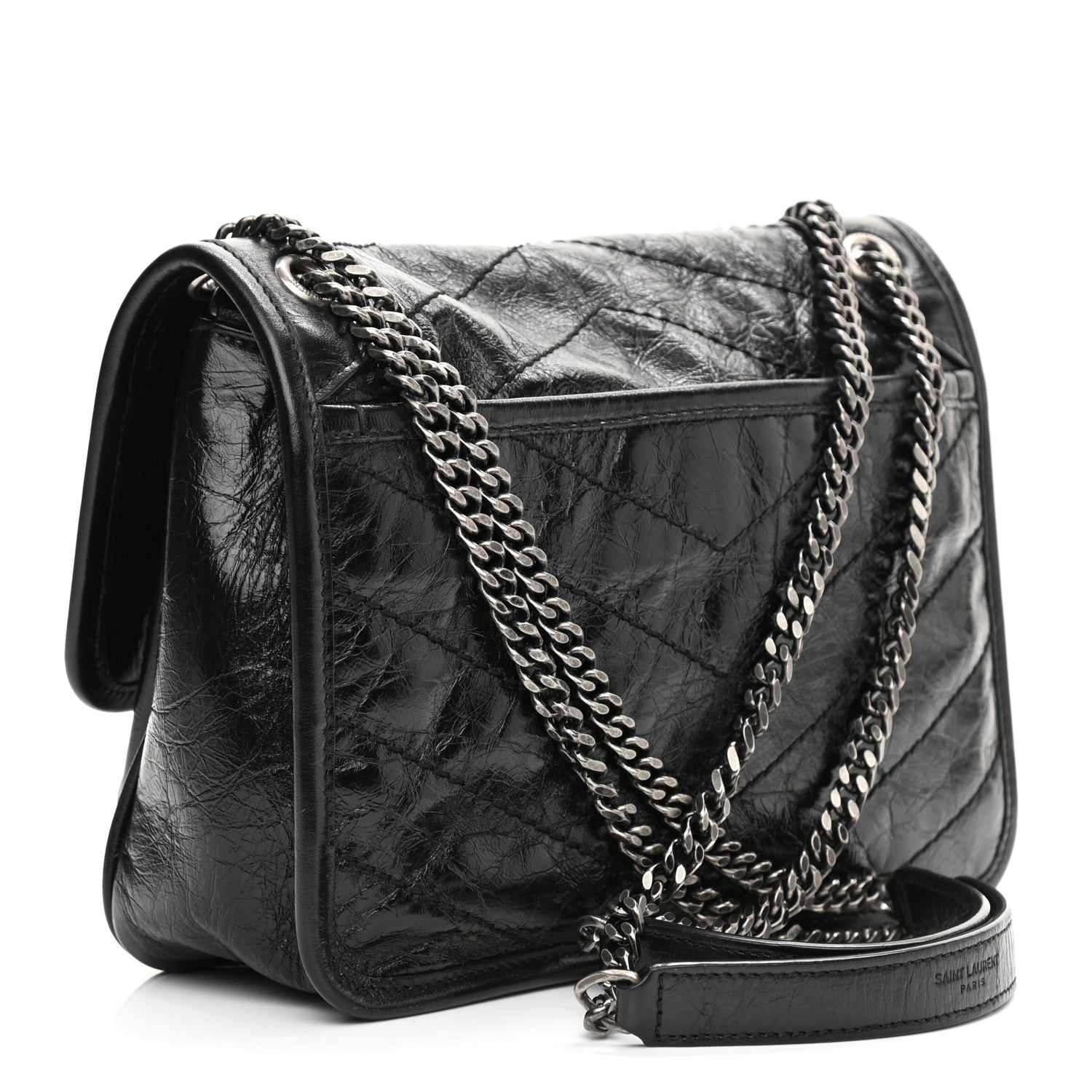 Saint Laurent Crinkled Lambskin Matelasse Monogram Baby Niki Chain Satchel Black 3 of 13