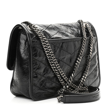Saint Laurent Crinkled Lambskin Matelasse Monogram Baby Niki Chain Satchel Black 3 of 13