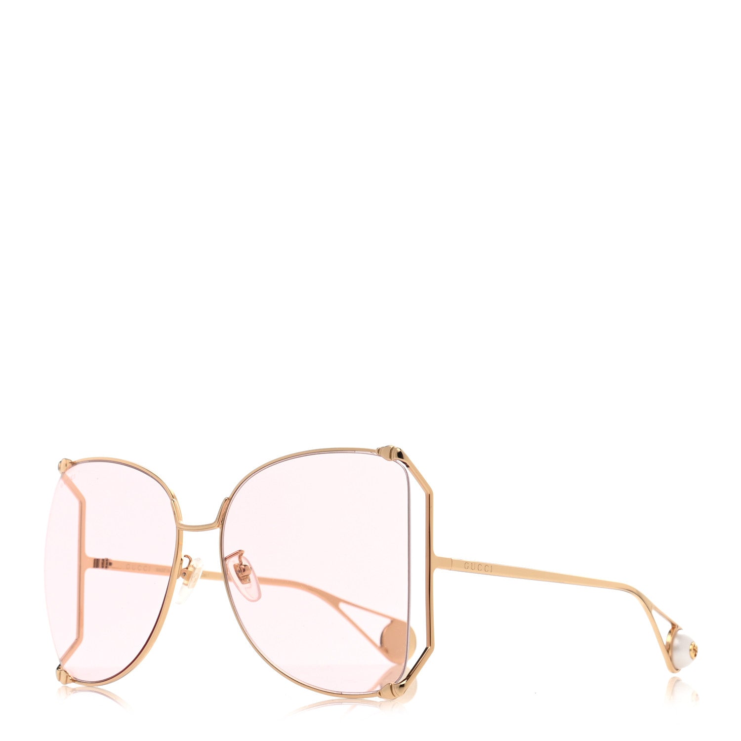 Gucci Metal Oversized Round Sunglasses GG0252S Gold Pink 1 of 7