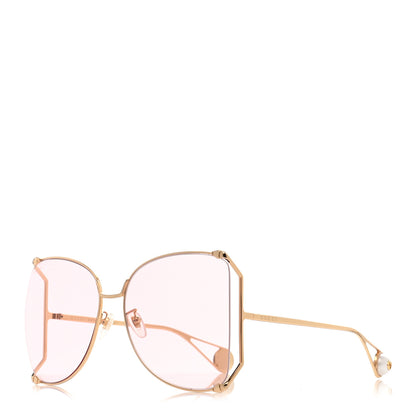 Gucci Metal Oversized Round Sunglasses GG0252S Gold Pink 1 of 7