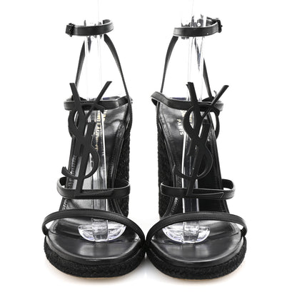 Saint Laurent Calfskin Cassandra Espadrille 105 Wedges 37.5 Black 3 of 9