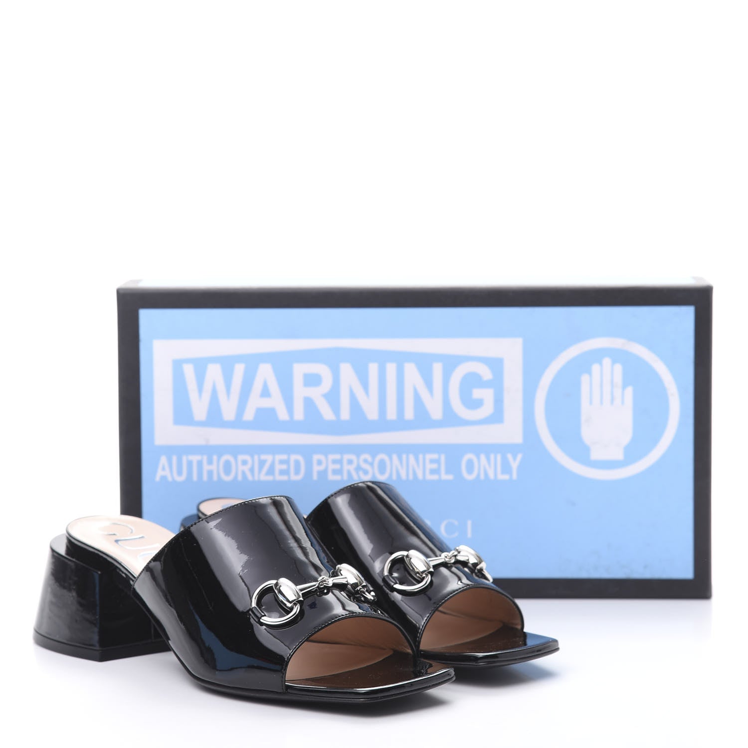 Gucci Patent Lexi Horsebit Mid-Heel Slide Sandals 37.5 Black 8 of 8