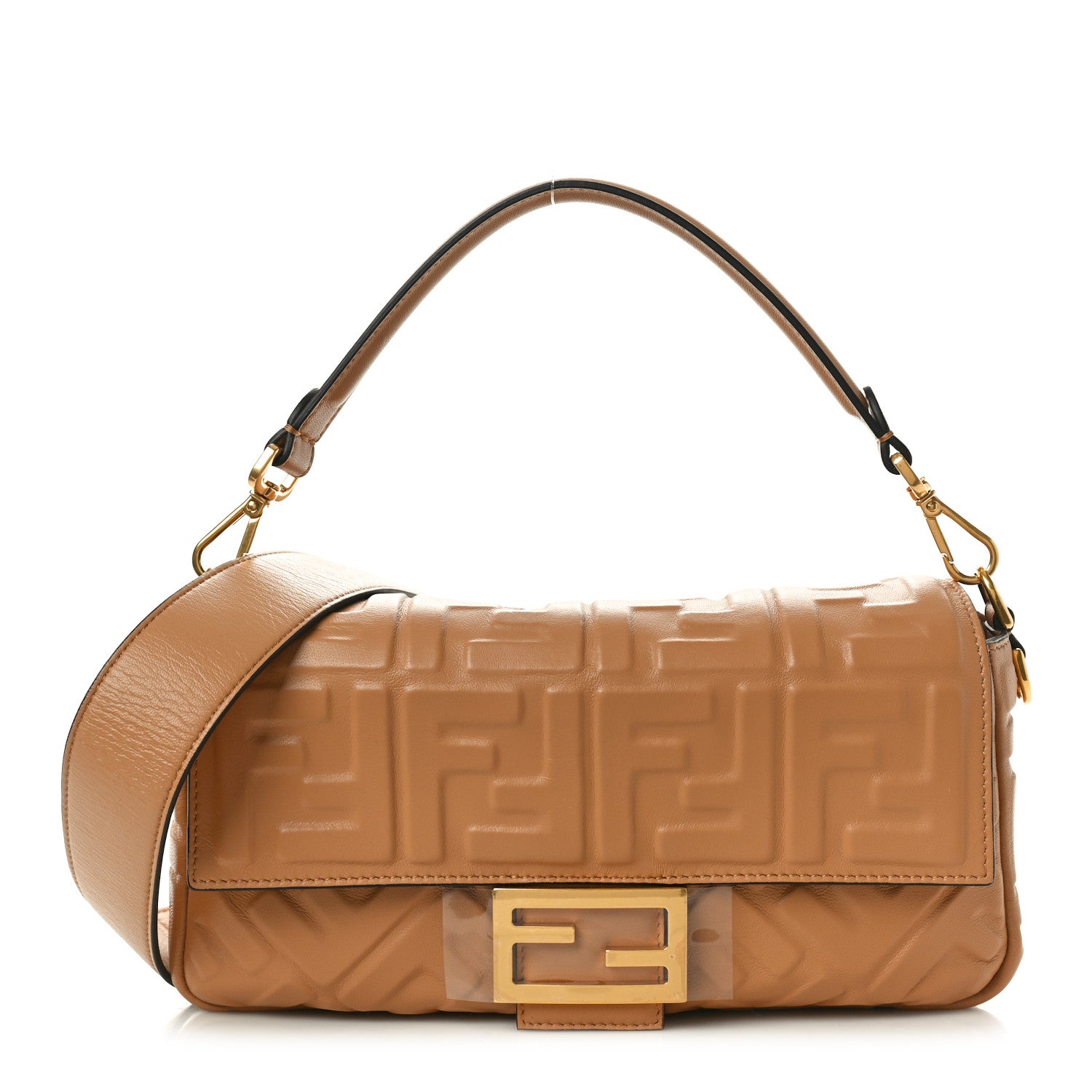 Fendi Nappa FF 1974 Embossed Baguette Miele Scuro 1 of 9