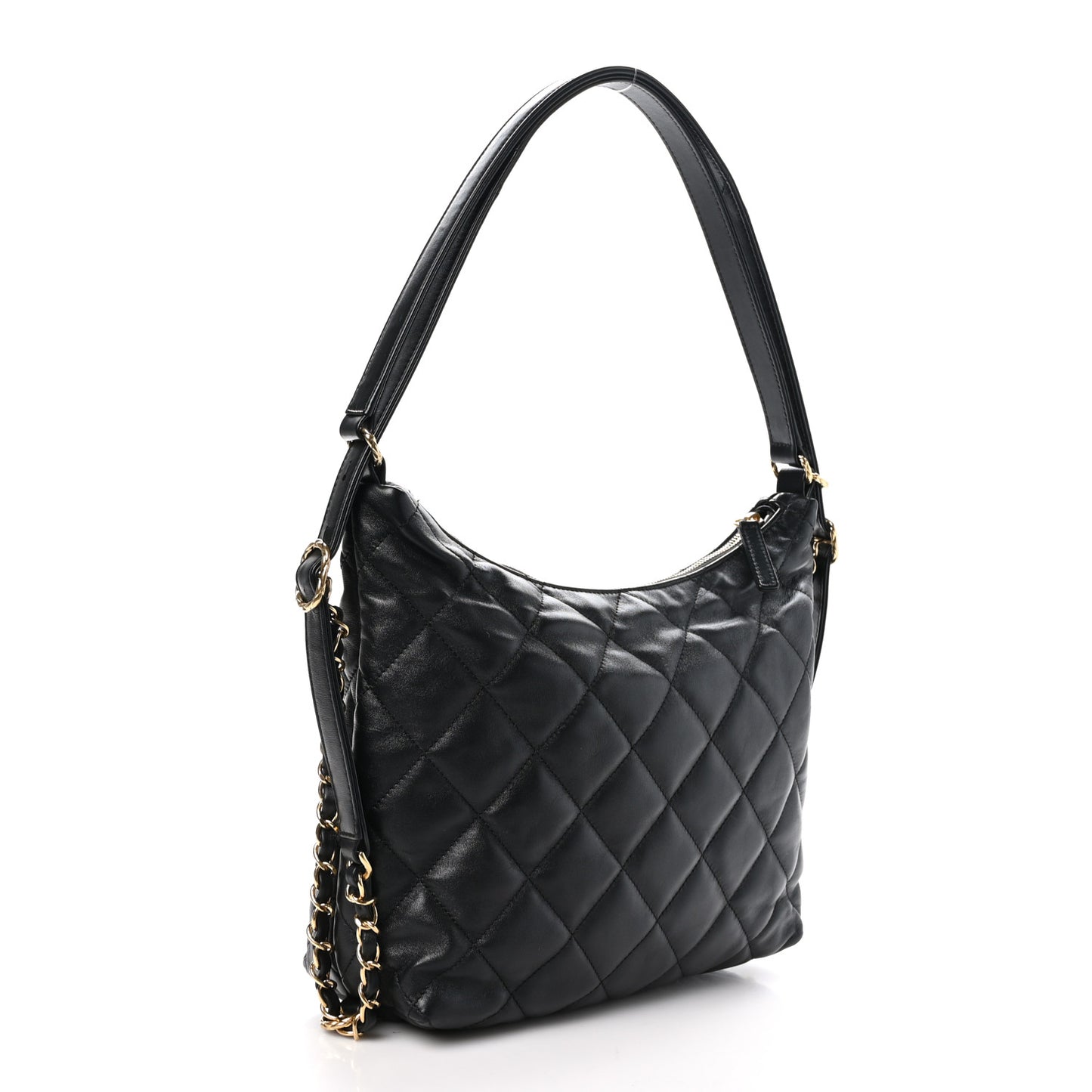 Lambskin Quilted Maxi Hobo Black
