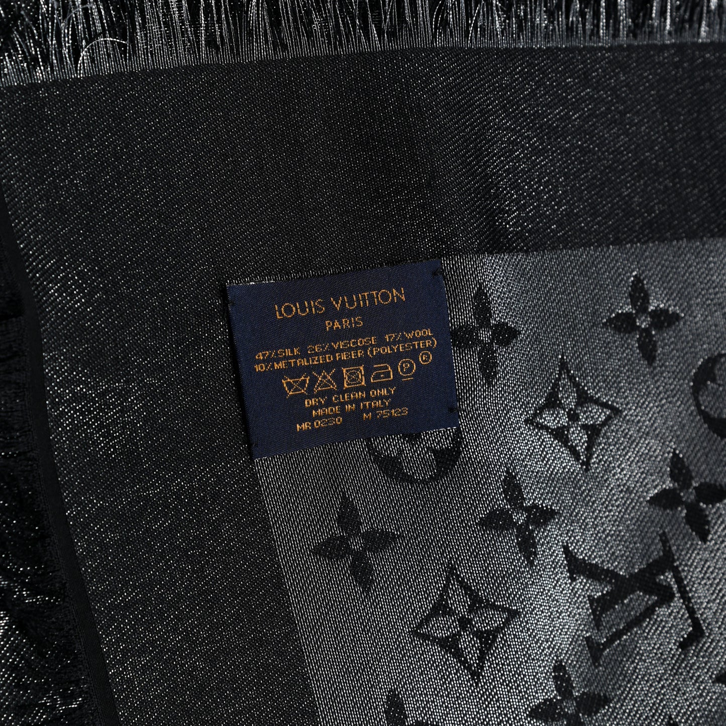 Silk Lurex Wool Monogram Shine Shawl Black