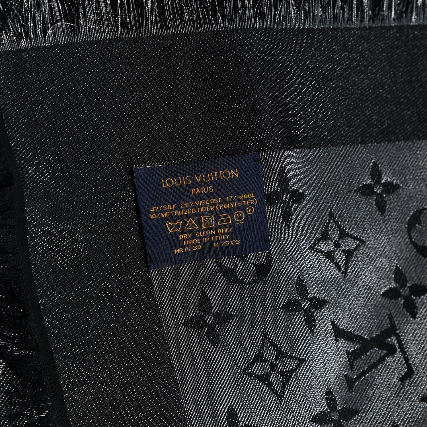 Louis Vuitton Silk Lurex Wool Monogram Shine Shawl Black 2 of 4