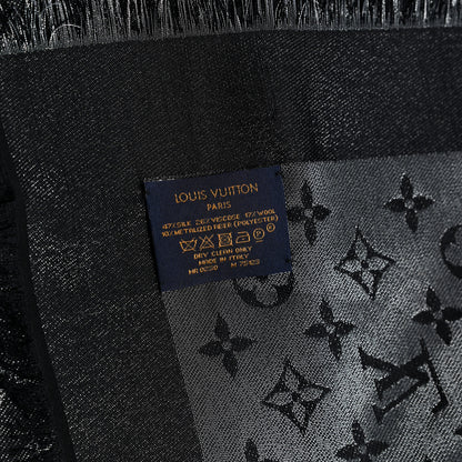 Louis Vuitton Silk Lurex Wool Monogram Shine Shawl Black 2 of 4