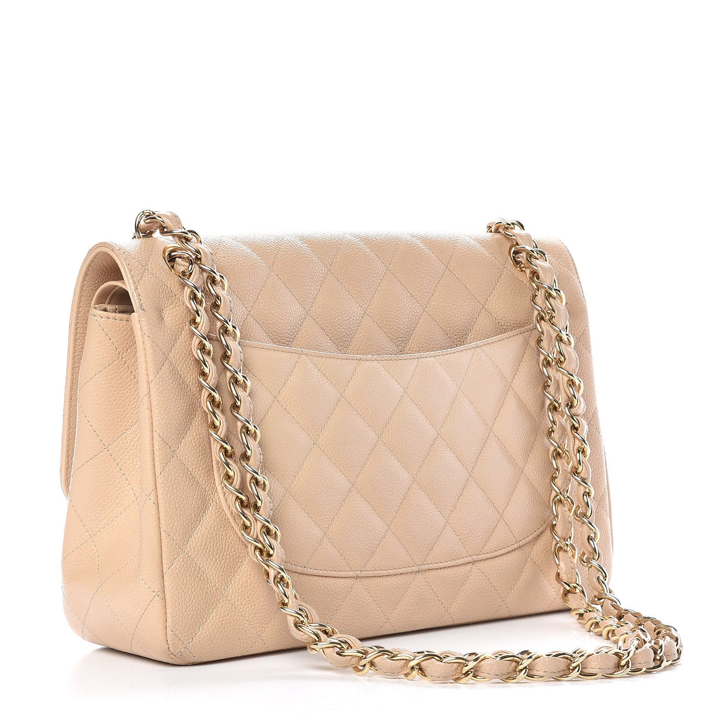 Caviar Quilted Jumbo Double Flap Beige Clair