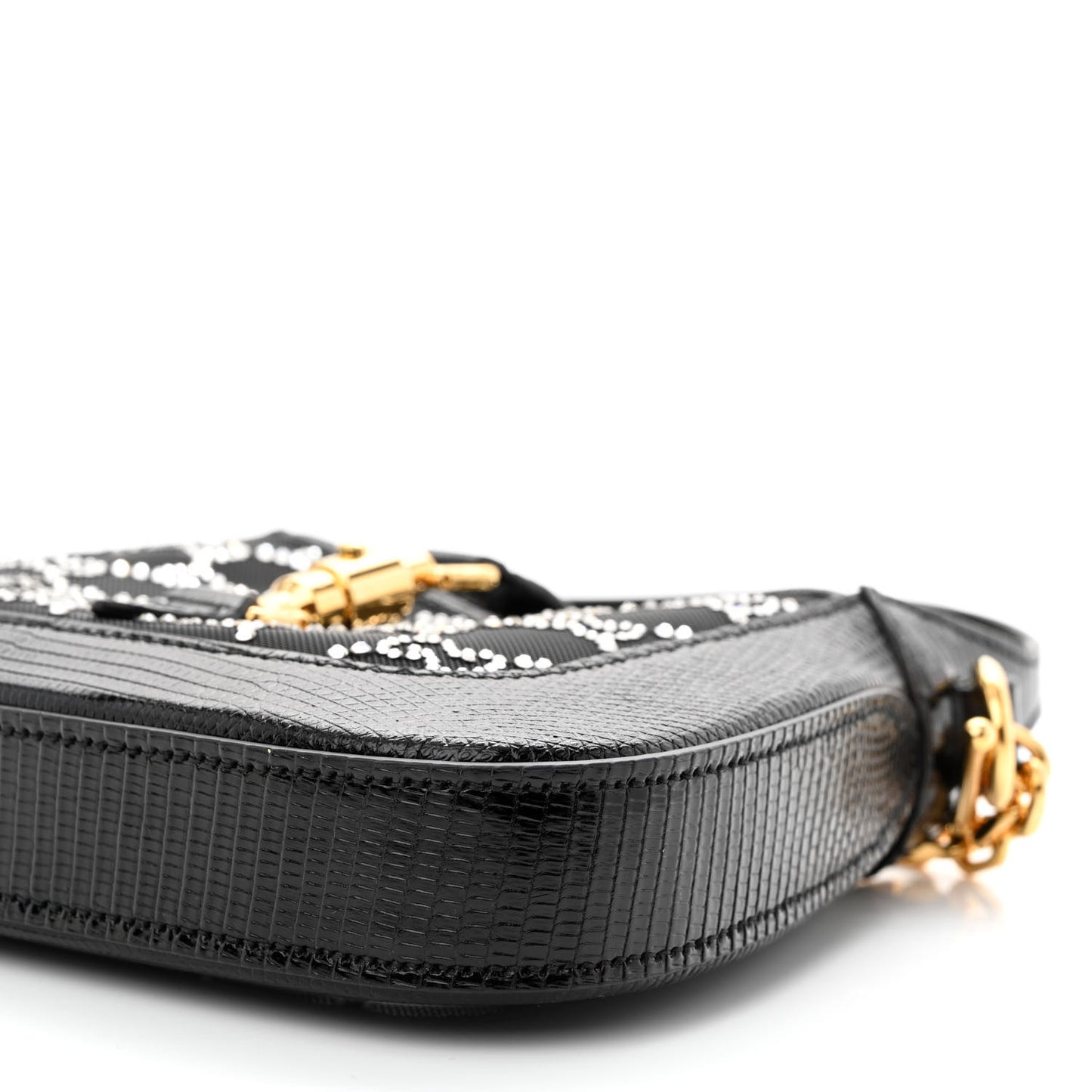 Lizard Mesh Crystal GG Monogram Mini Jackie 1961 Hobo Black