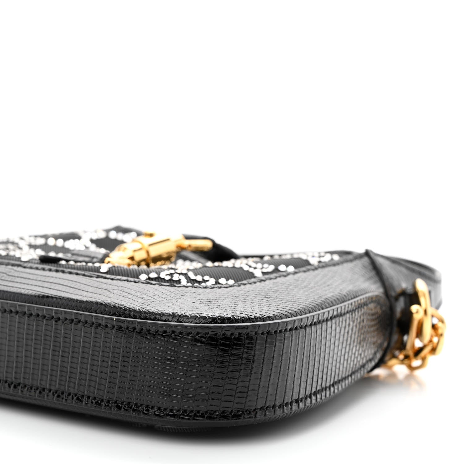 Gucci Lizard Mesh Crystal GG Monogram Mini Jackie 1961 Hobo Black 9 of 10