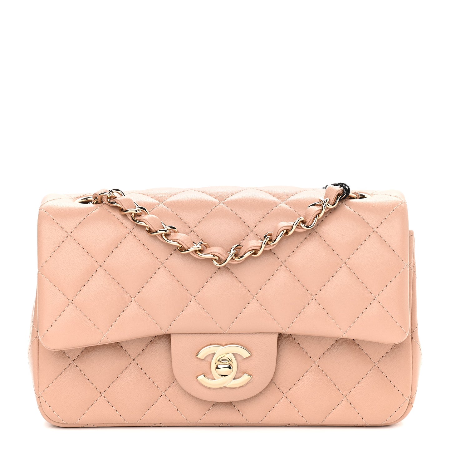 Lambskin Quilted Mini Rectangular Flap Beige